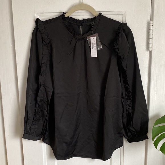 J Crew Ruffle Sleeve Top Long Sleeve Satin Shirt - Picture 4 of 9